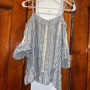 Striped Off-Shoulder Top - Blue and White